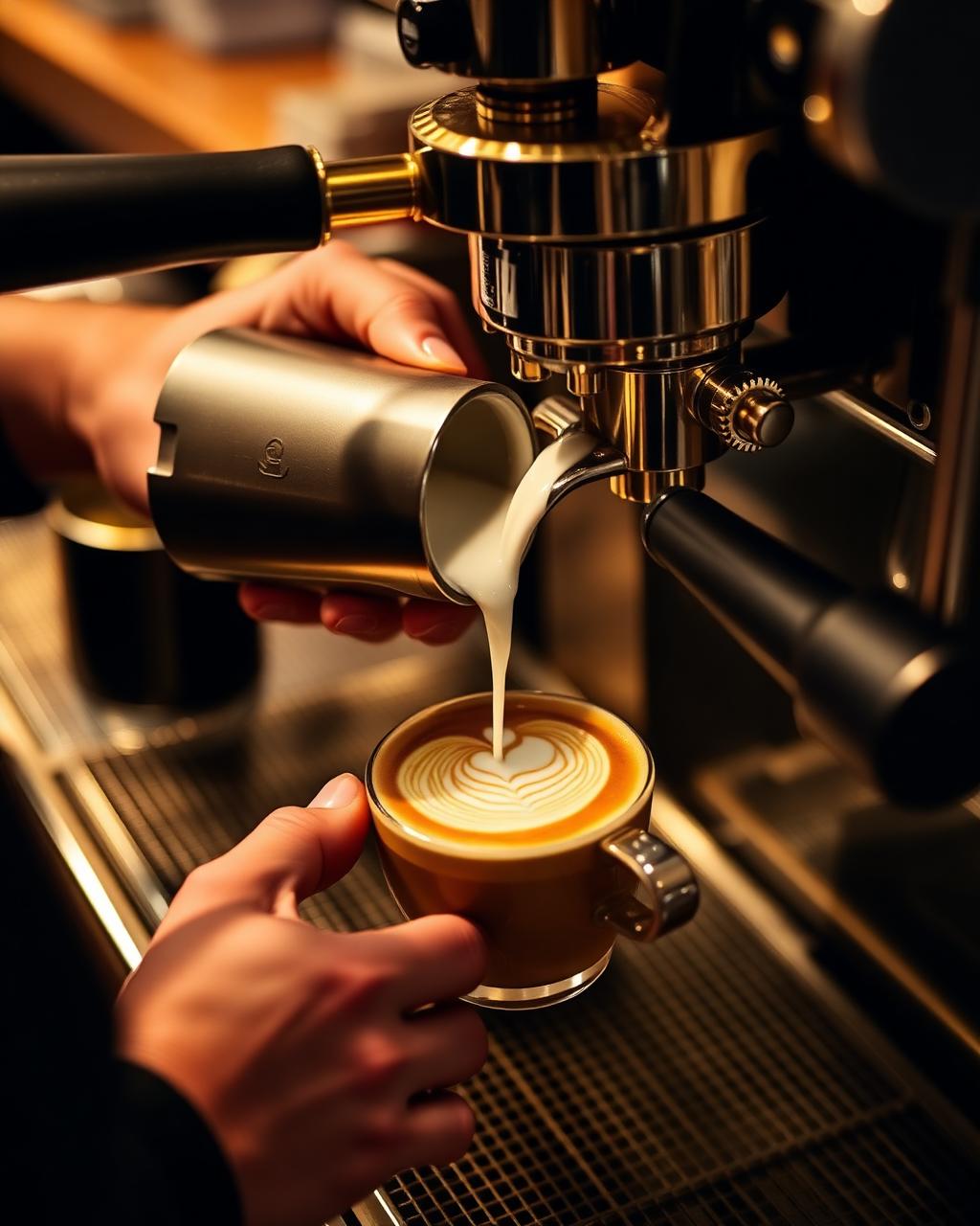 Barista vertiendo leche